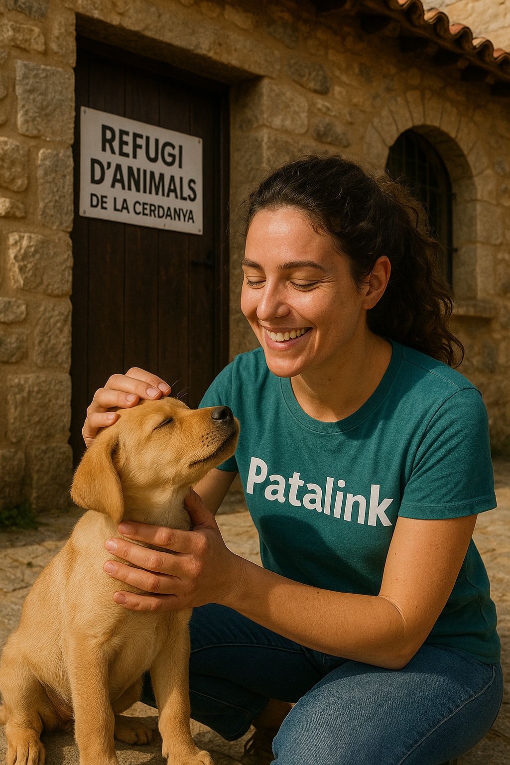 Voluntaria cuidando un cachorro
